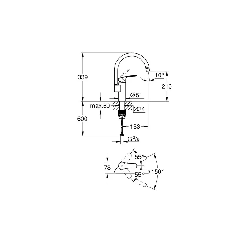 Grifo monomando de cocina EUROSMART - GROHE